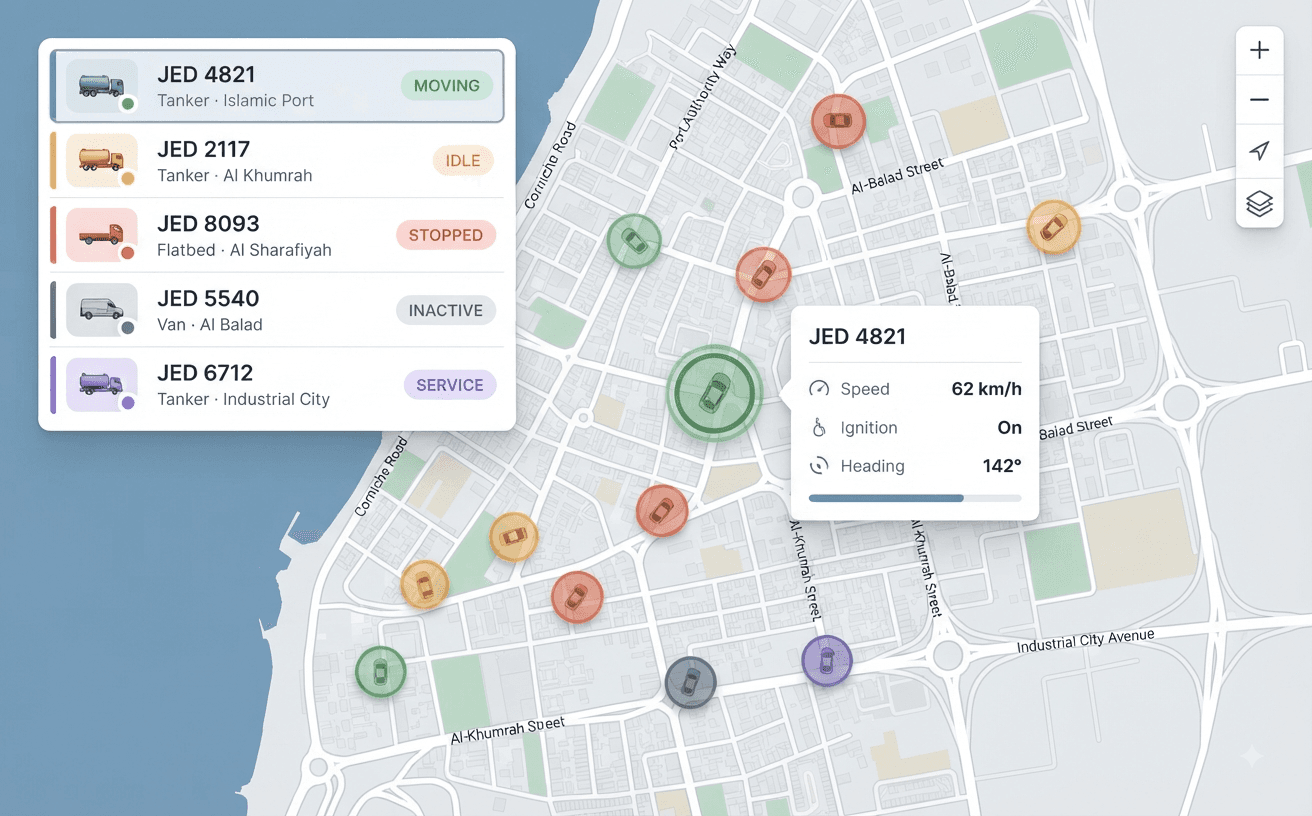 GPS Fleet Tracking — Status at a glance