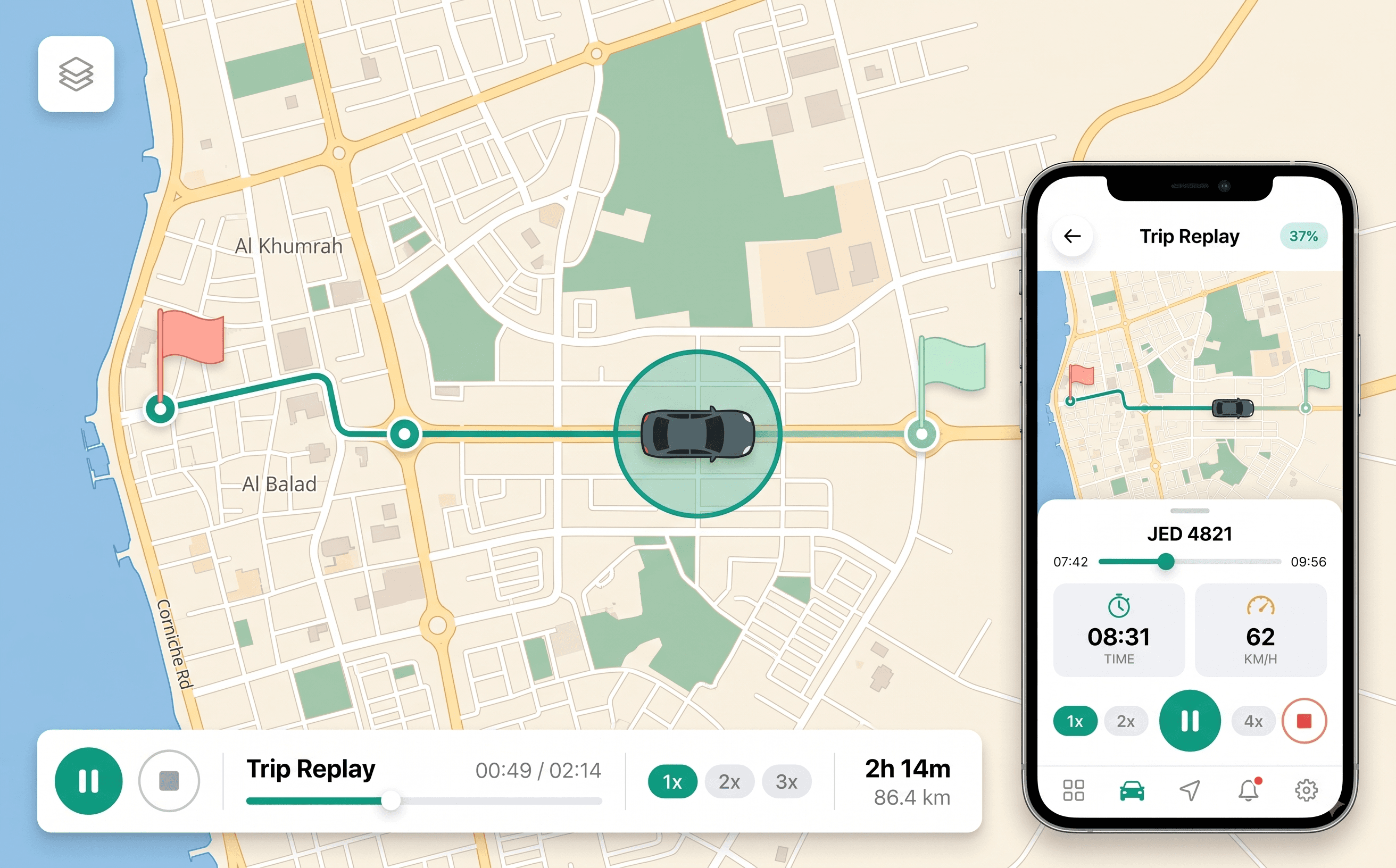 Route Replay & Trip History — Playback with context
