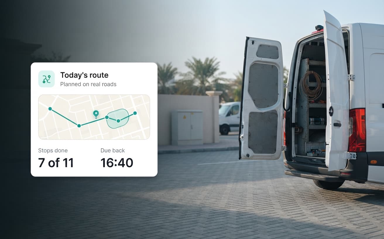 Field Services — Plan the day on real roads, then watch it hold